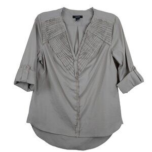 Alfani | Raw Edge Cotton Adjustable Sleeve Blouse Tan | Size 10